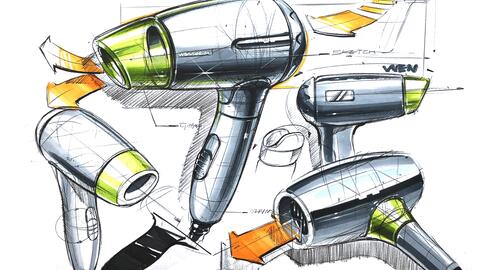 工业设计手绘/产品设计手绘——吹风机版面绘制