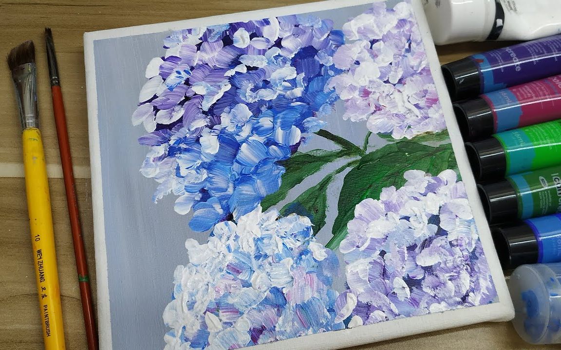 [图]【丙烯画】【绘画教程】绣球花-Hydrangea