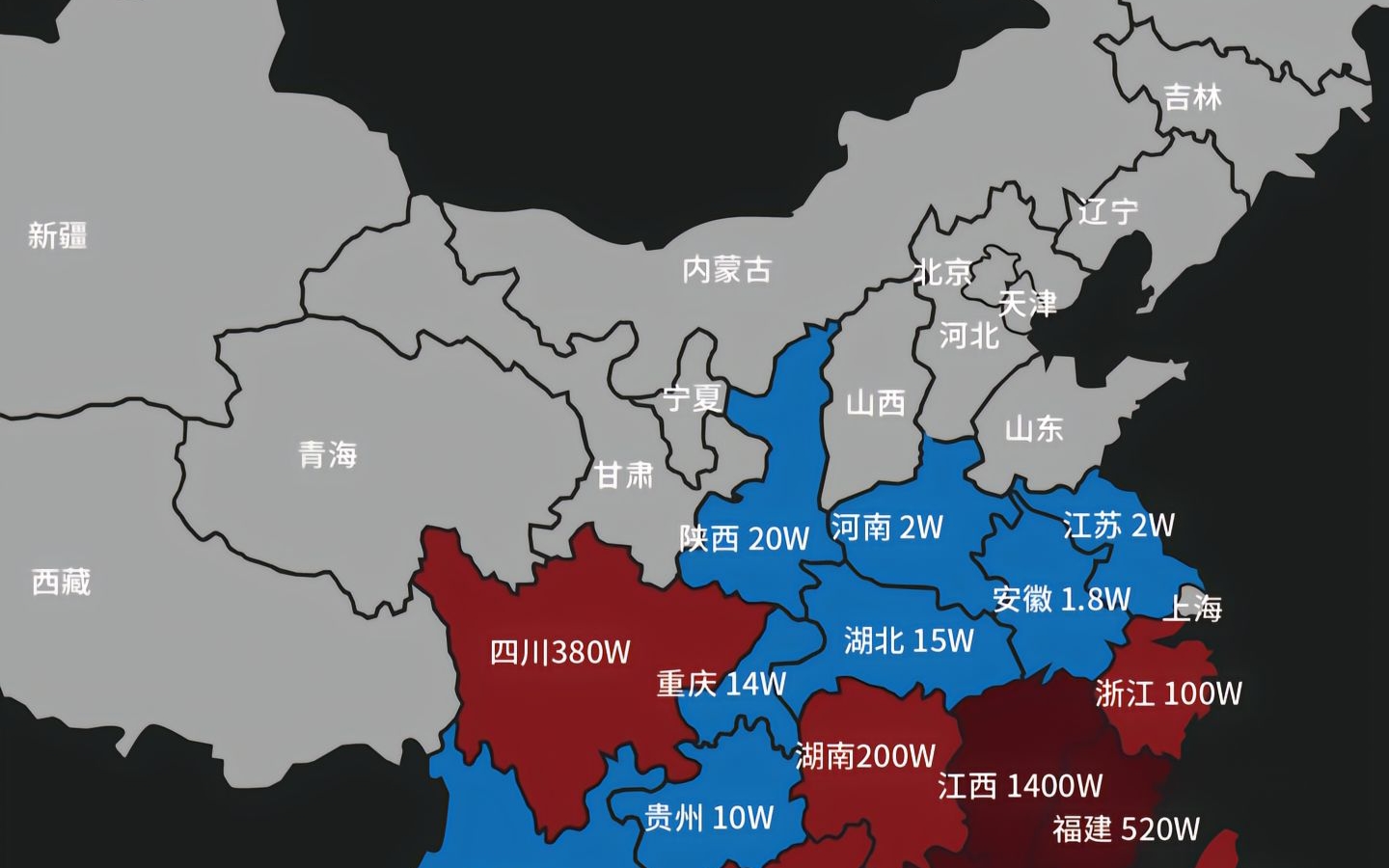 全国各省客家人分布数量