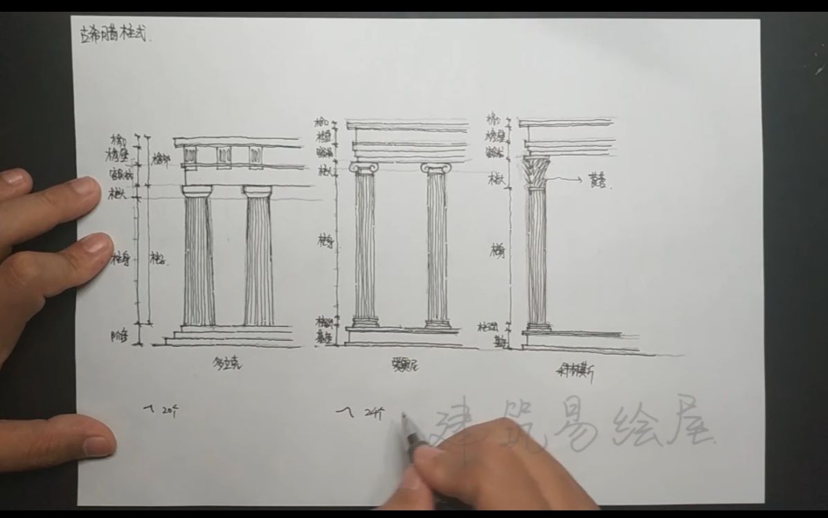 古希腊三种柱式手绘图片