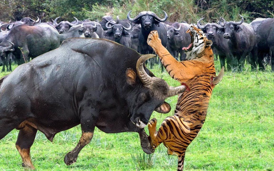 猫科动物大战胜负难料,老虎攻击水牛被群殴!