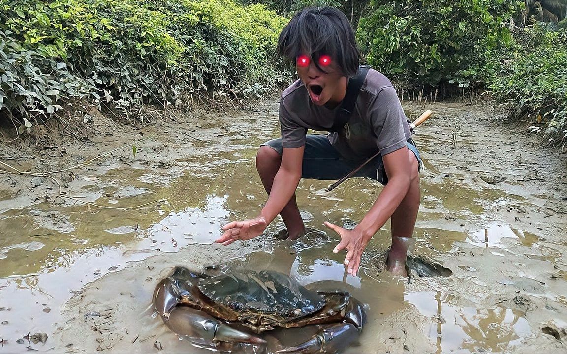 印尼高手抓青蟹,20分钟抓到3000块收入,个头大超过三斤多_哔哩哔哩