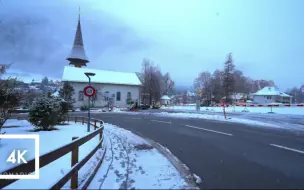 Download Video: 瑞士劳特布朗宁，降雪步行，维斯河畔步行，河流和自然声音4K