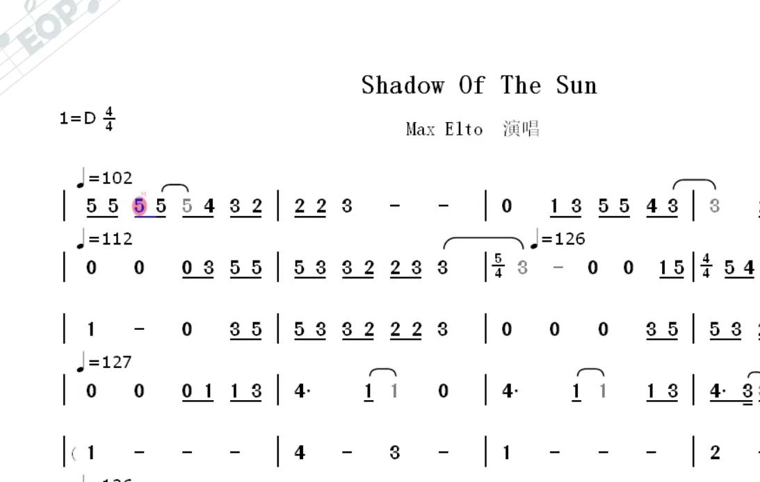 [图]【欧美治愈神曲】Shadow Of The Sun - Max Elto演唱--动态简谱