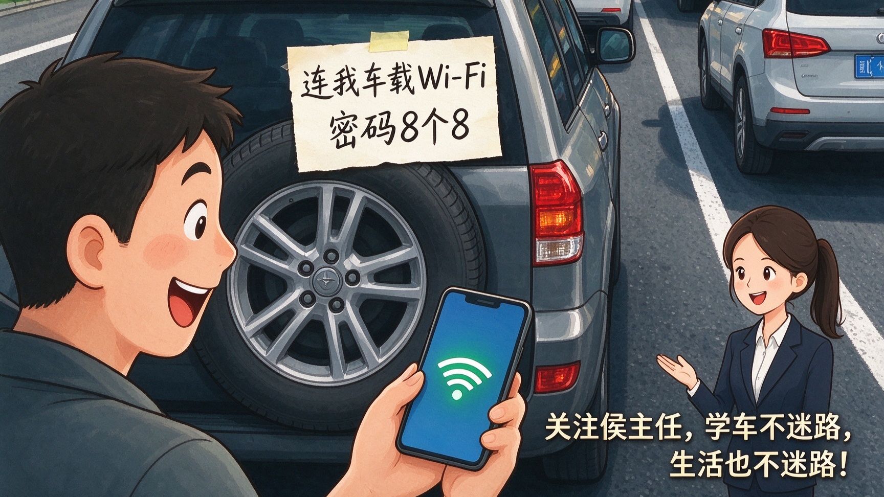 堵车断网别慌，前车Wi-Fi密码8个8