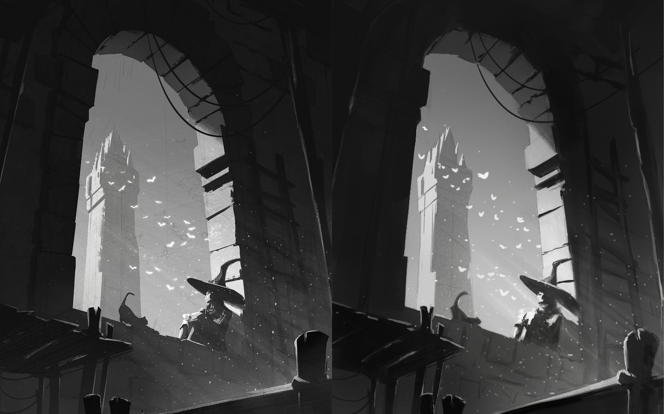 [假菌绘画百日练习]第五十七天-近原速板绘黑白场景练习临摹打卡_哔哩