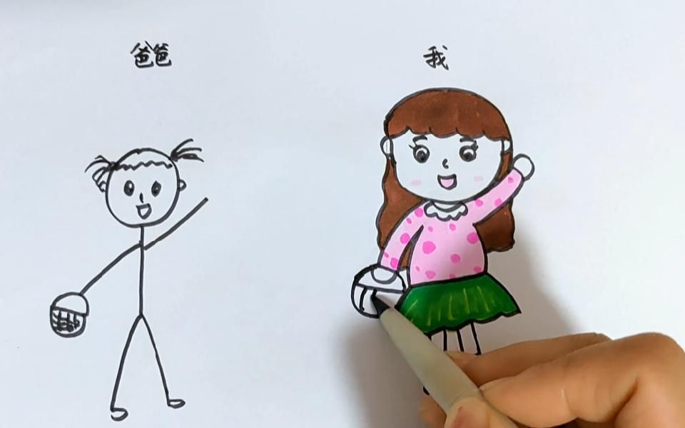 和爸爸比赛画火柴人,女生简笔画,创意简笔画,儿童画,亲子画哔哩哔哩bilibili