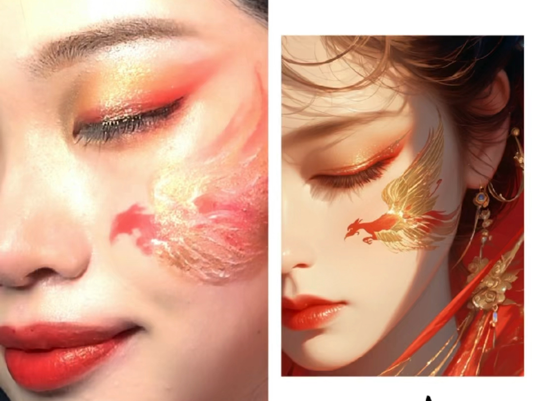 ai绘画 仿妆——假如我把凤凰画在脸上