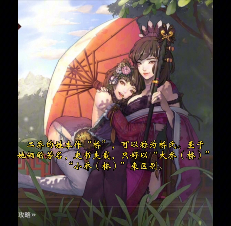 至于她俩的芳名,史书失载,只好以"大乔(桥)","小乔(桥)"来区别.