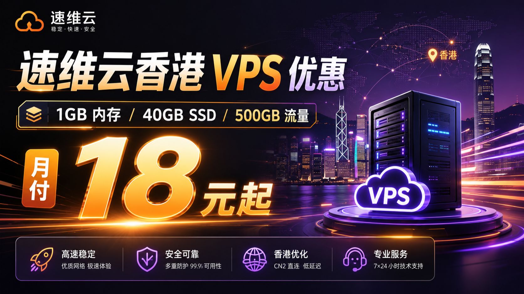 【神车捡漏】香港 VPS 跌到 18 元 / 月!1G+40G SSD+500G 流量入门建站闭眼冲