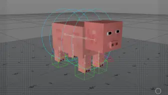 c4d教程 做mc我的世界中的小猪！骨骼绑定教程！！