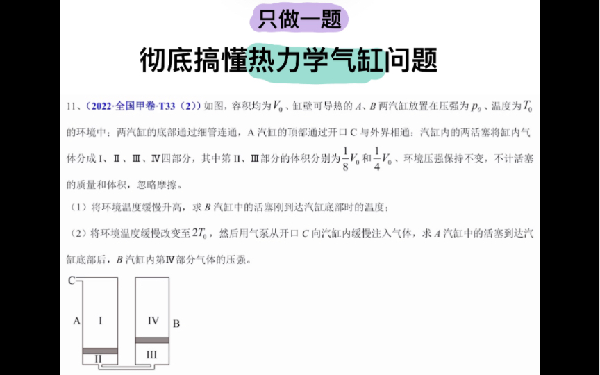 只做一题彻底搞定【热力学气缸问题】(全国卷原题)哔哩哔哩bilibili