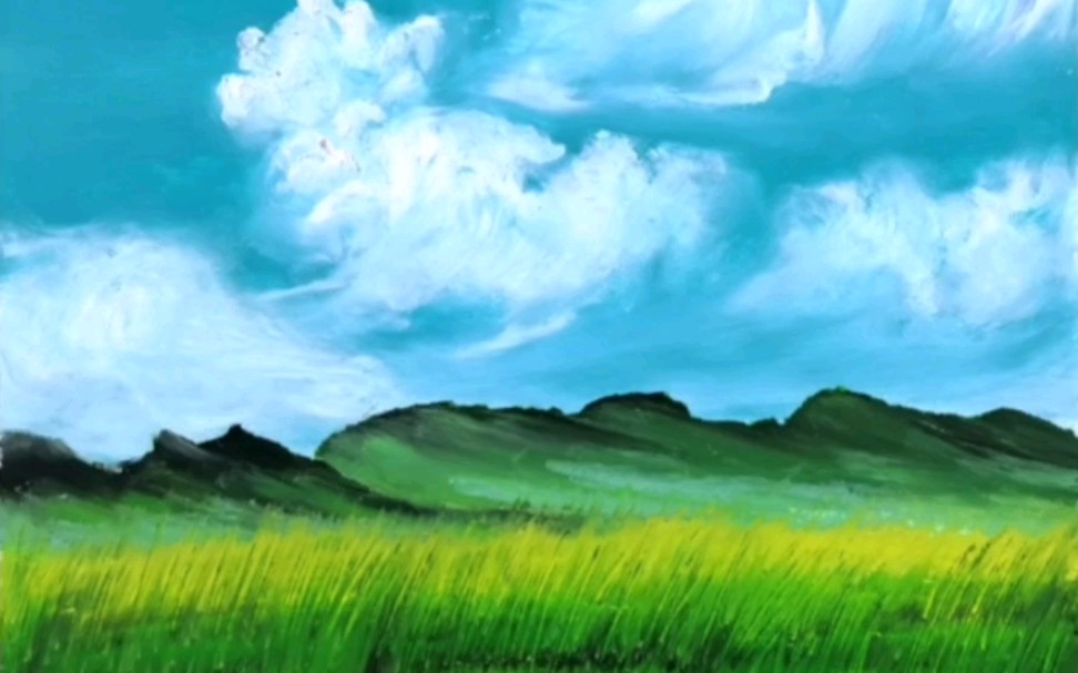 油画棒|蓝天白云如期而至|附步骤视频