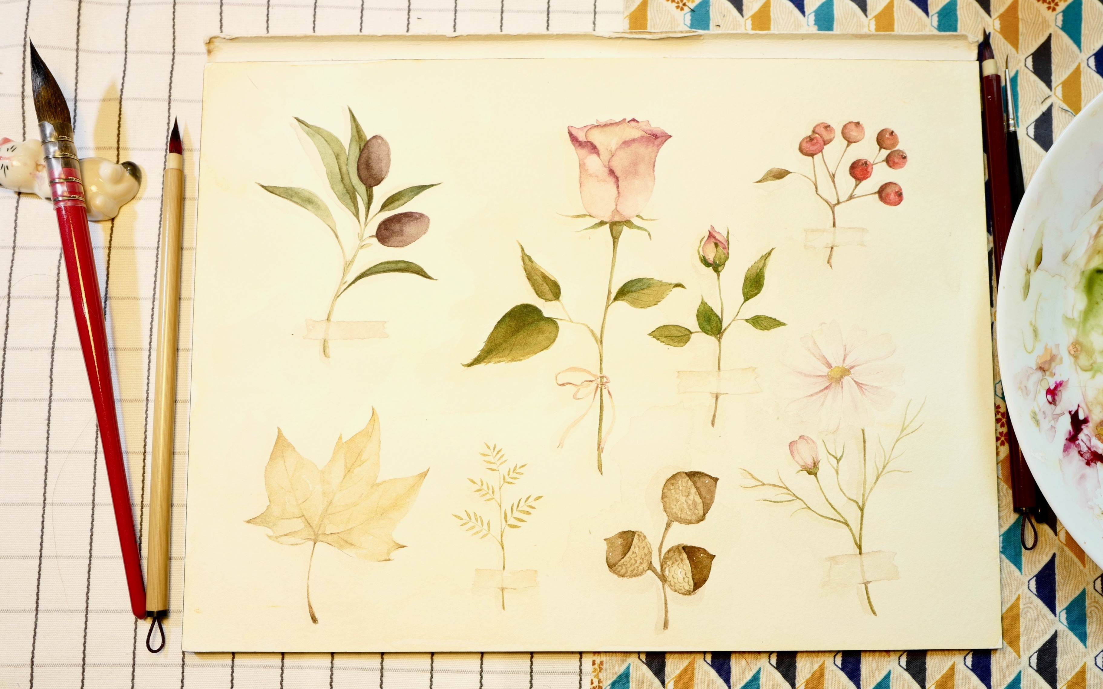 lyna水彩手绘〕第四十期——秘制秋天(约定的花花草草来啦╮(~▽~)