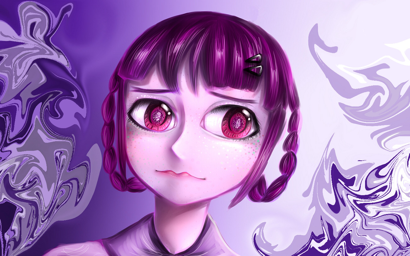 原创板绘紫色忧郁少女内有密恐福利