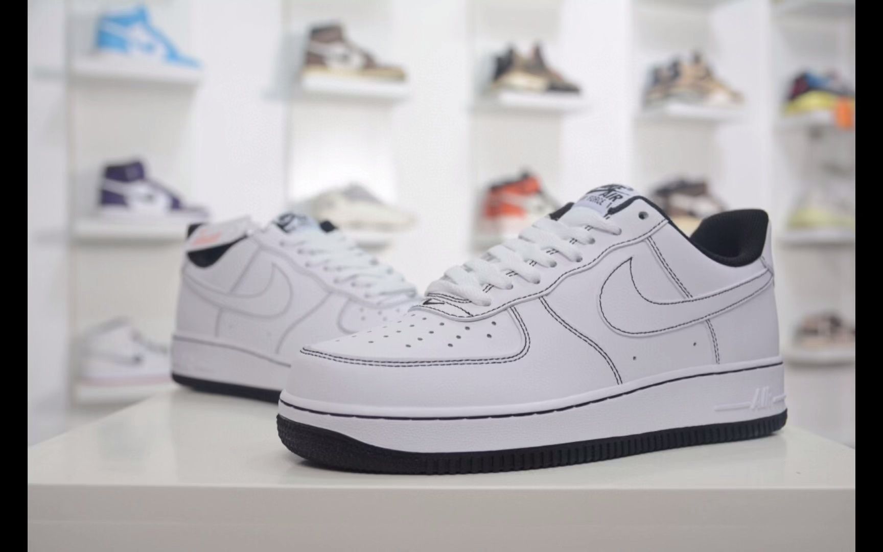 耐克马克笔白黑缝线空军一号 nike air force 1 运动鞋货号cv1724-104