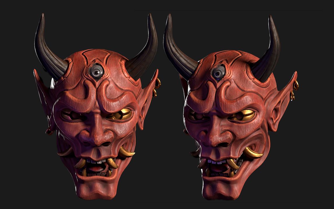 鬼面具zbrush雕刻教程,次世代全流程建模,从球开始雕刻模型/展uv 导出