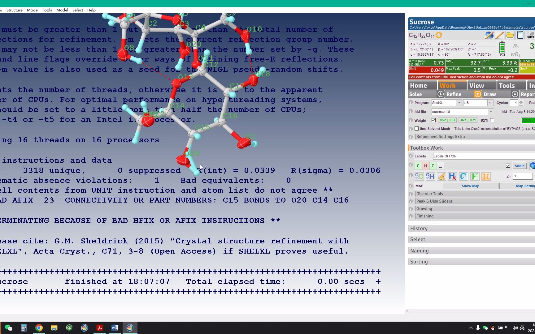 Afix 精修问题(** TERMINATING BECAUSE OF BAD HFIX OR AFIX INSTRUCTIONS **)处理-DJ ...