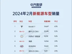 下载视频: 2024年2月新能源车型销量排名