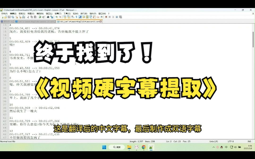 視頻硬字幕提取軟件,一鍵提取視頻原始字幕,扒字幕教程,翻譯製作雙