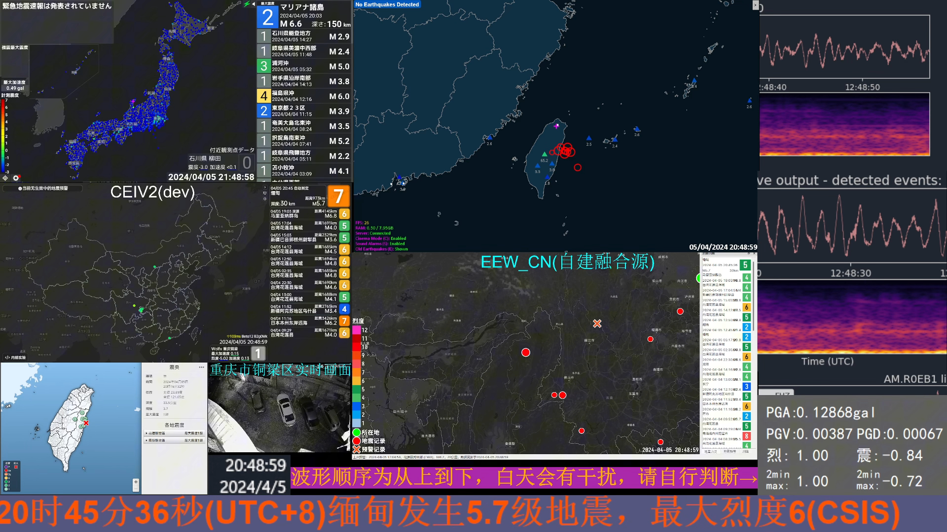 20240405 20时45分31秒缅甸5.6级地震直播回放+重庆市铜梁区波形观测哔哩哔哩bilibili