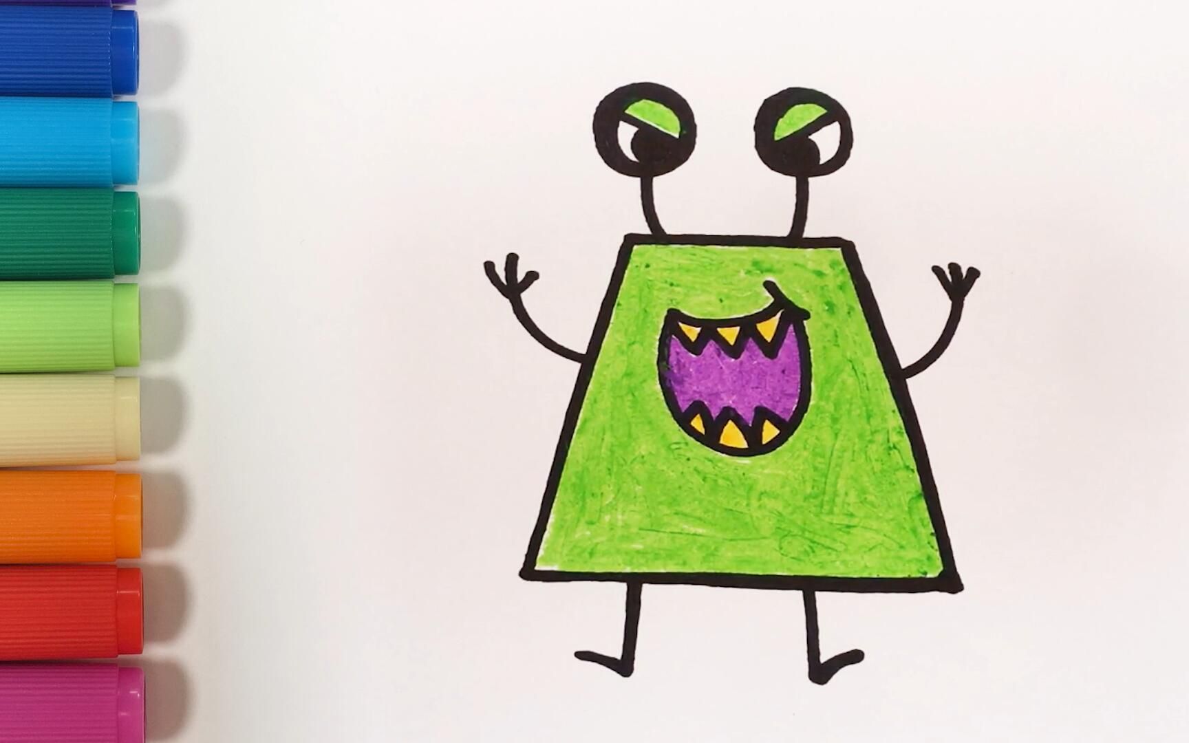 儿歌多多儿童简笔画 形状怪兽戴维 形状认知 宝宝一起来画小怪物