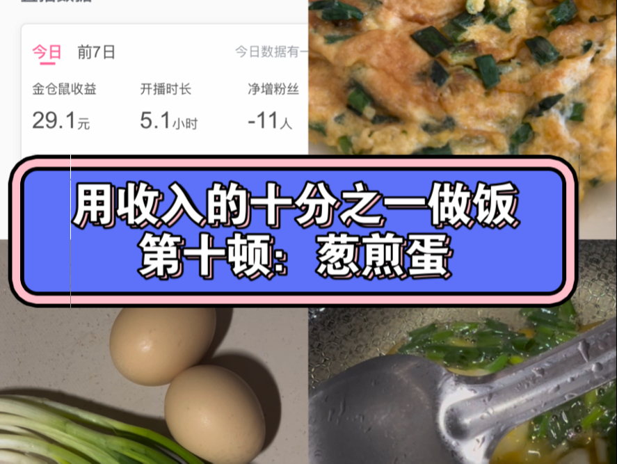 做饭挑战(10):小时候最爱吃的葱煎蛋 | 今日资金2.91元哔哩哔哩bilibili