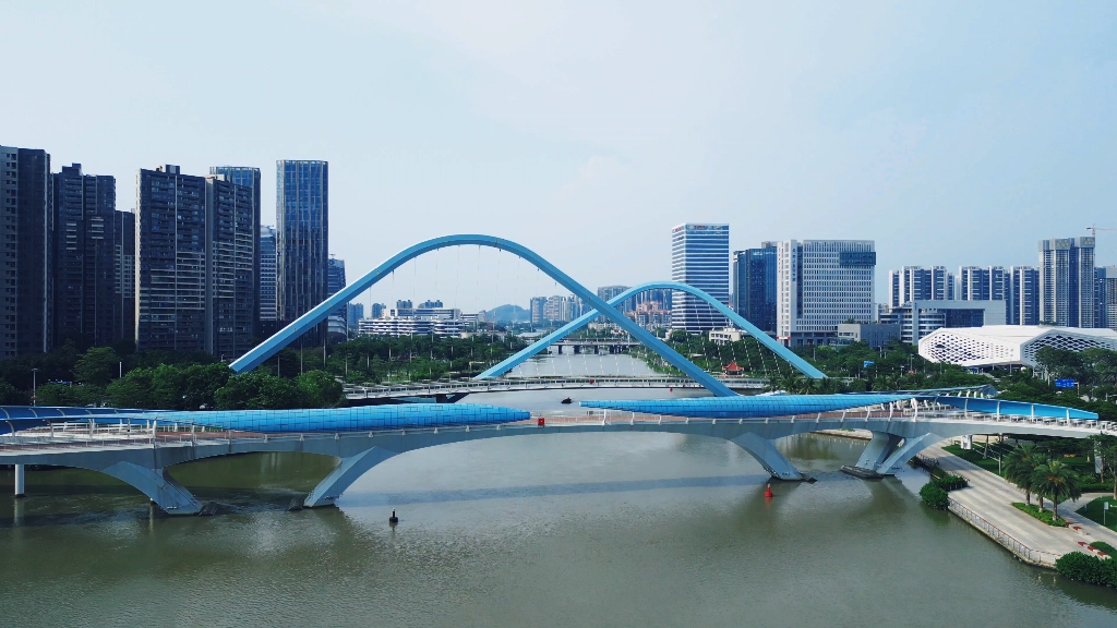 航拍广州南沙蕉门河车行桥