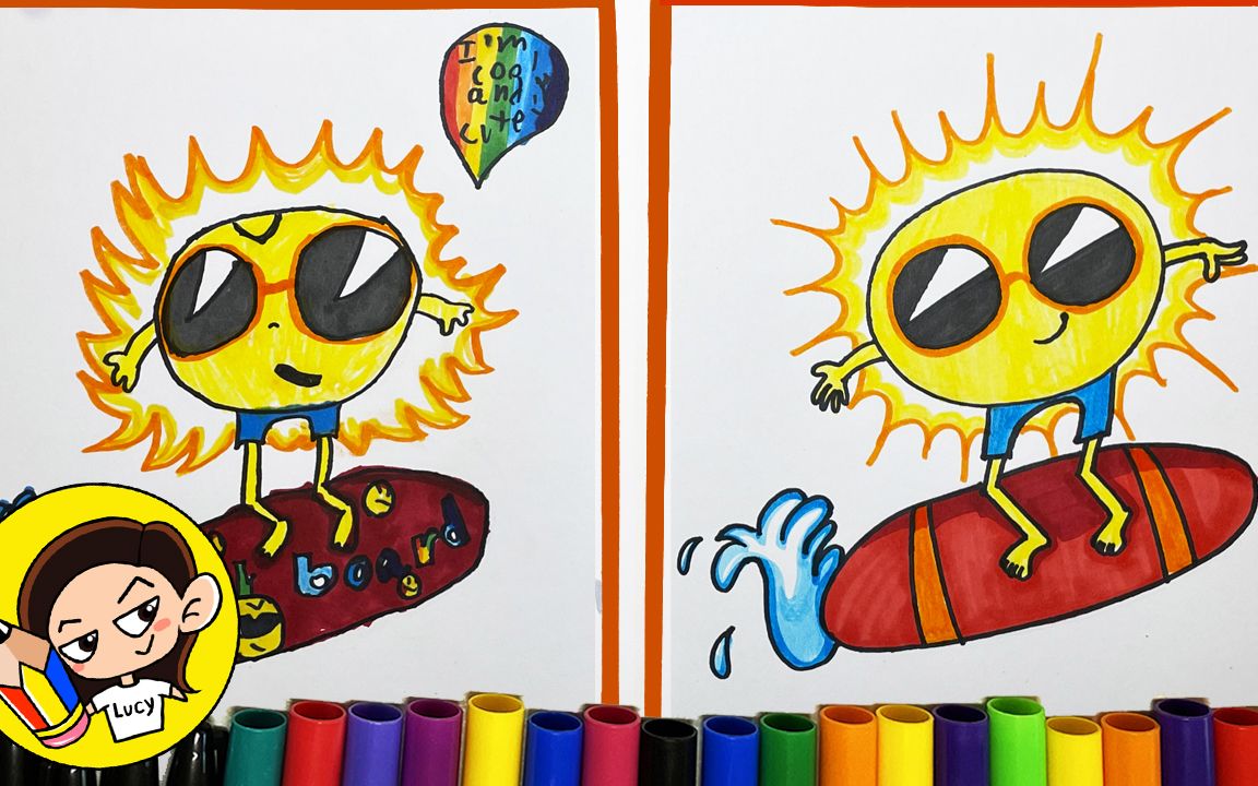 活动  【100】how to draw a surfer sun | 如何画一个冲浪太阳|easy