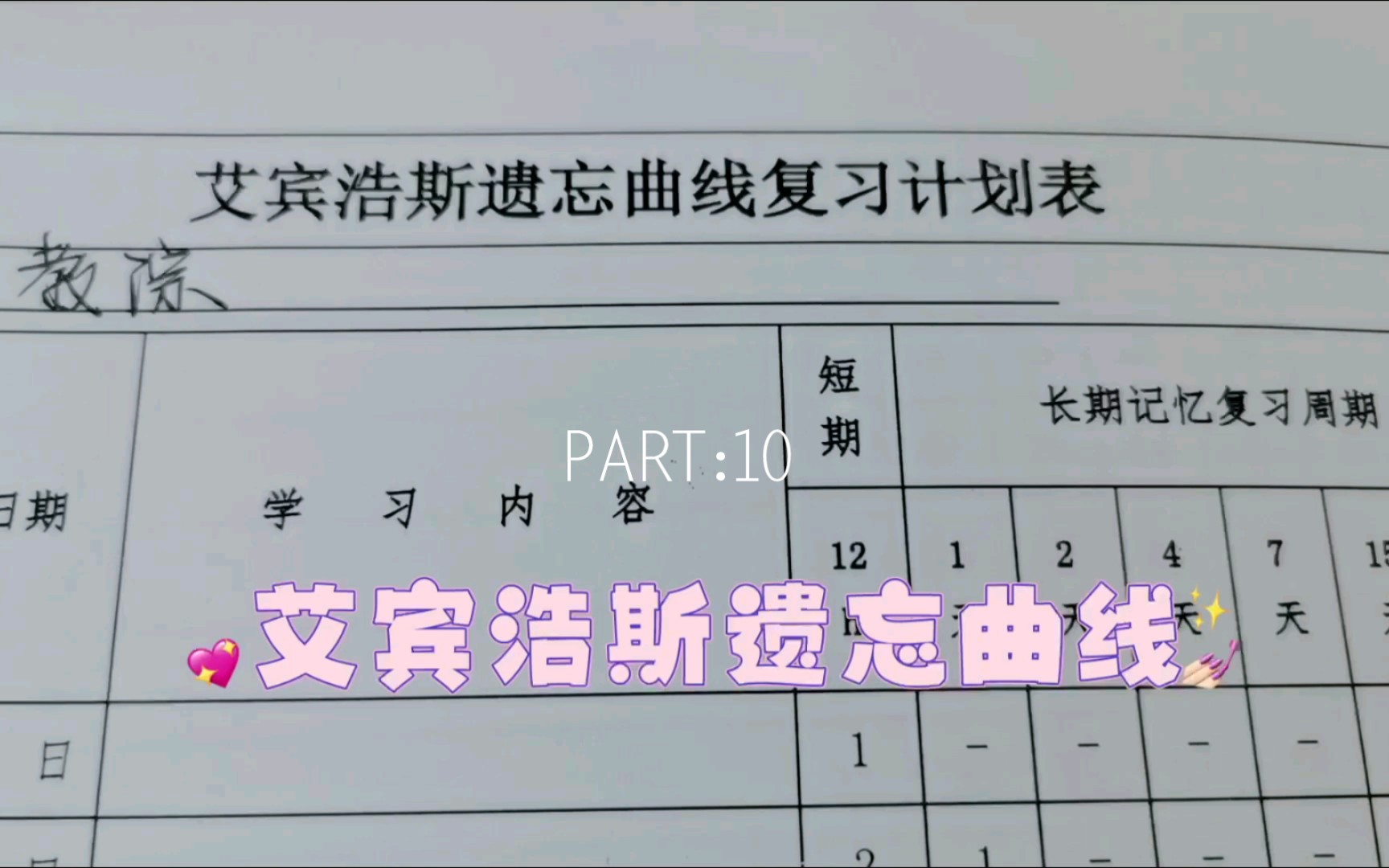 PART:10 |我的考编日记~今天给大家分享艾宾浩斯遗忘曲线复习计划表,自拿无偿哔哩哔哩bilibili