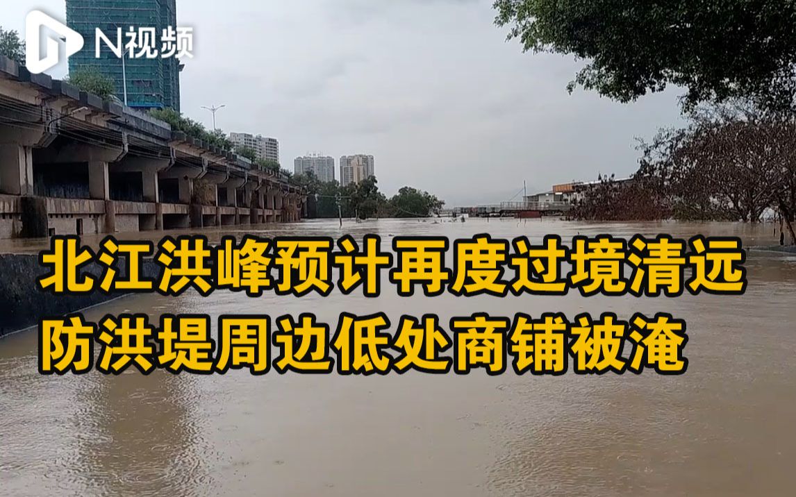 清远北江英德站水位已逼近30米,防洪堤周边低处商铺被淹哔哩哔哩bilibili