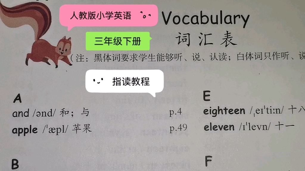 人教版小学英语三年级下册英语单词词汇表(AW)指读教程哔哩哔哩bilibili