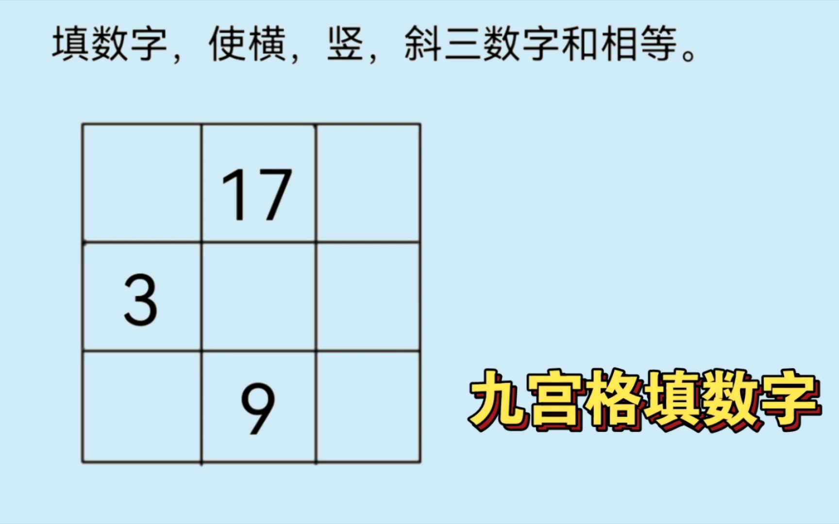 [图]小学奥数九宫格填数字，掌握方法很简单。