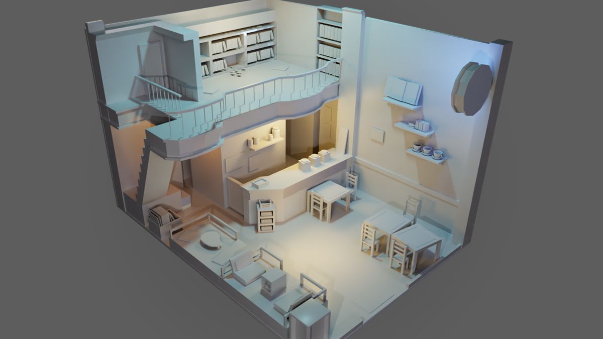 【3dmax建模】卡通咖啡馆模型制作,0基础场景布线案例教学