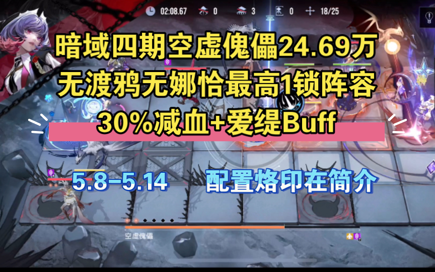 【暗域四期空虚傀儡24.69万,无渡鸦无娜恰最高1锁阵容(30%减血+爱缇Buff)】