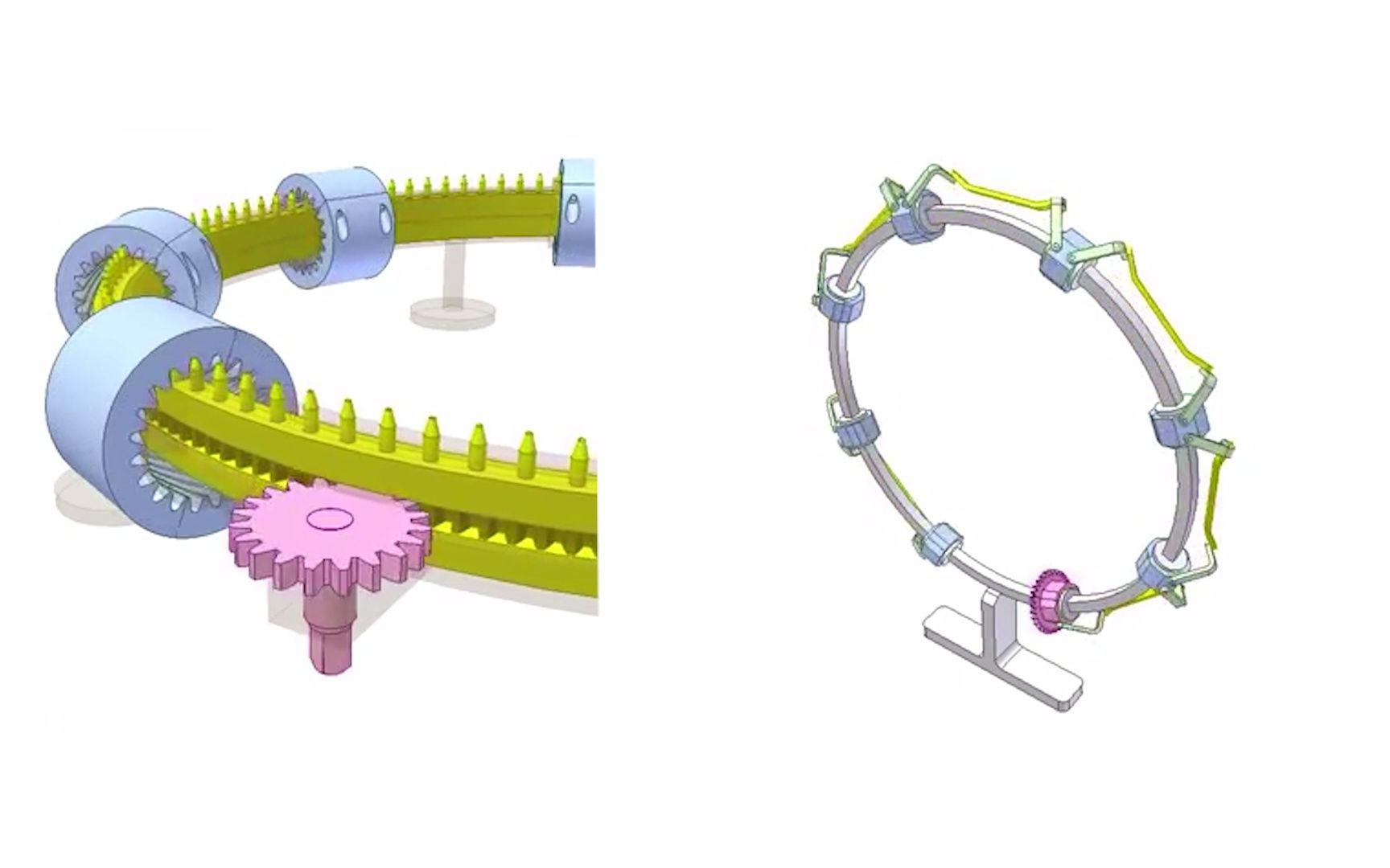 两种可以实现多个部件同时旋转的机构对比,一起看看吧.哔哩哔哩bilibili