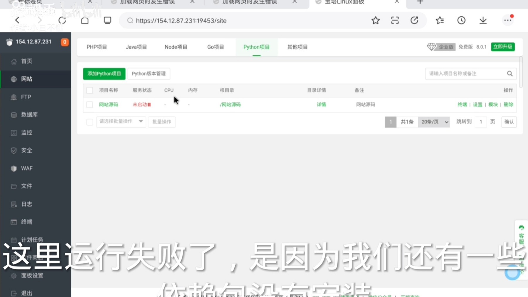 宝塔面上线Python网站