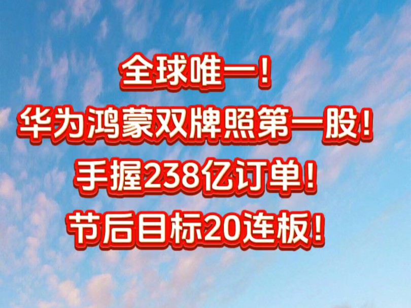 全球唯一!华为鸿蒙双牌照第一股!手握238亿订单!节后目标20连板!哔哩哔哩bilibili