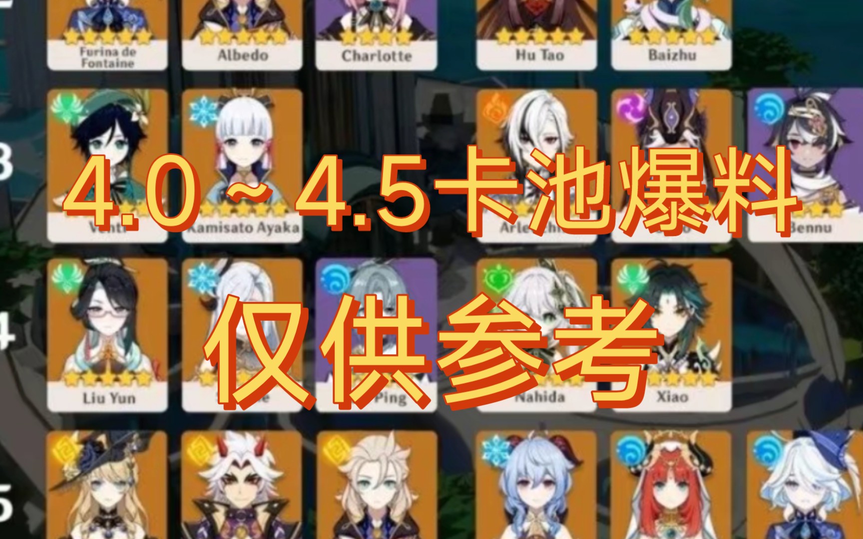 原神4.0～4.5卡池预测(仅供参考)崩坏星穹铁道1.2～1.5卡池预测