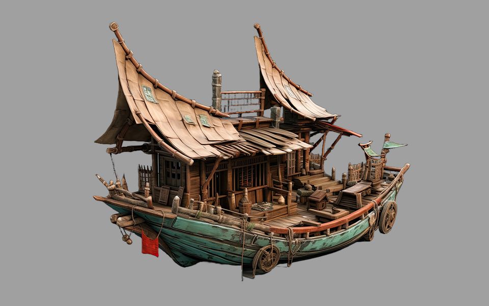 古风木船模型制作,3d建模零基础案例教程
