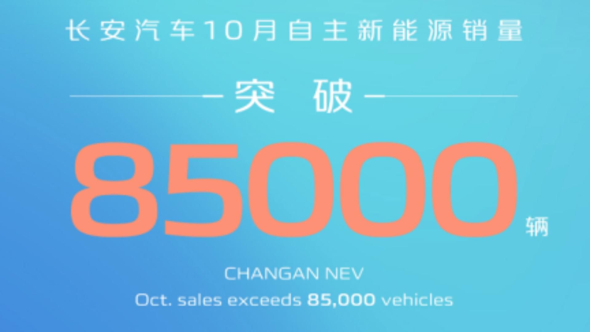 长安汽车10月自主新能源销量突破85000辆哔哩哔哩bilibili