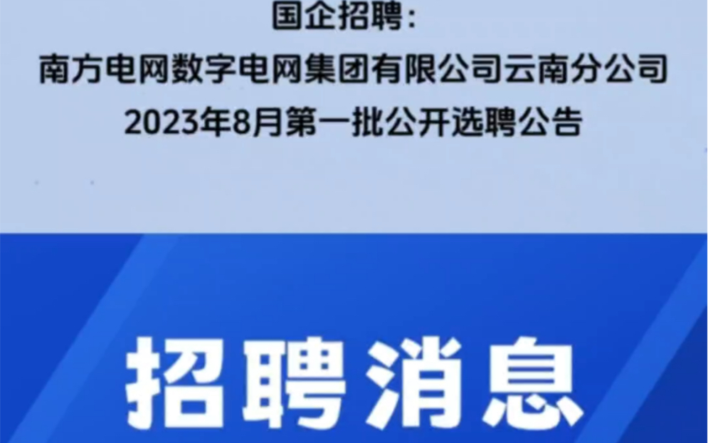 国企招聘:南方电网数字电网集团有限公司云南分公司2023年8月第一批公开选聘!哔哩哔哩bilibili