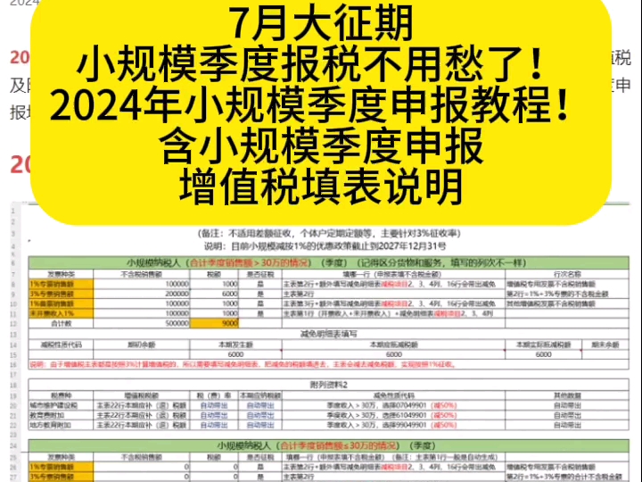 7月大征期.小规模季度报税不用愁了!2024年小规模季度申报教程!含小规模季度申报增值税填表说明,详细直白哔哩哔哩bilibili