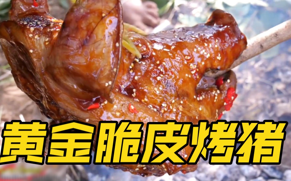 狗熊岭三兄弟野外制作黄金脆皮烤猪!这么香的烤猪你想吃吗?