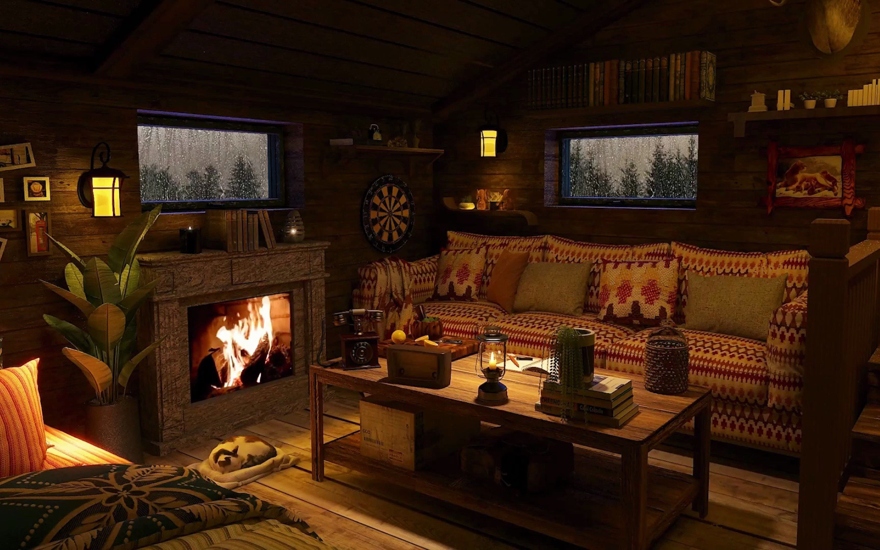 度假木屋 | 壁炉 雨声 | 适合学习,冥想,助眠 | 1080p疗愈氛围