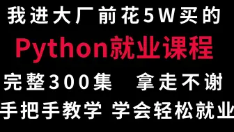 【含泪分享】我进大厂前花5W买的Python就业课程，完整300集，现在分享给大家！拿走不谢！编程入门到精通知识以及企业级项目学习