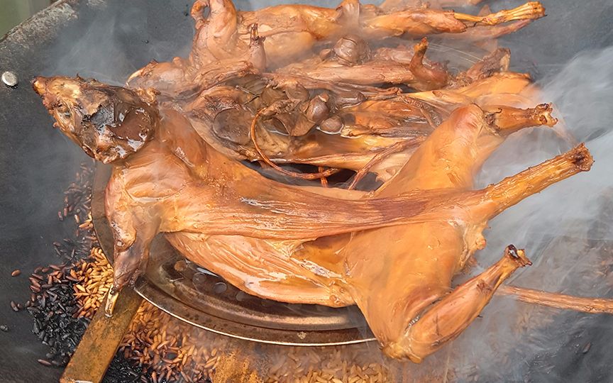 实拍福建恐怖小吃老鼠干传统制作工艺,烤制后令人嘴馋