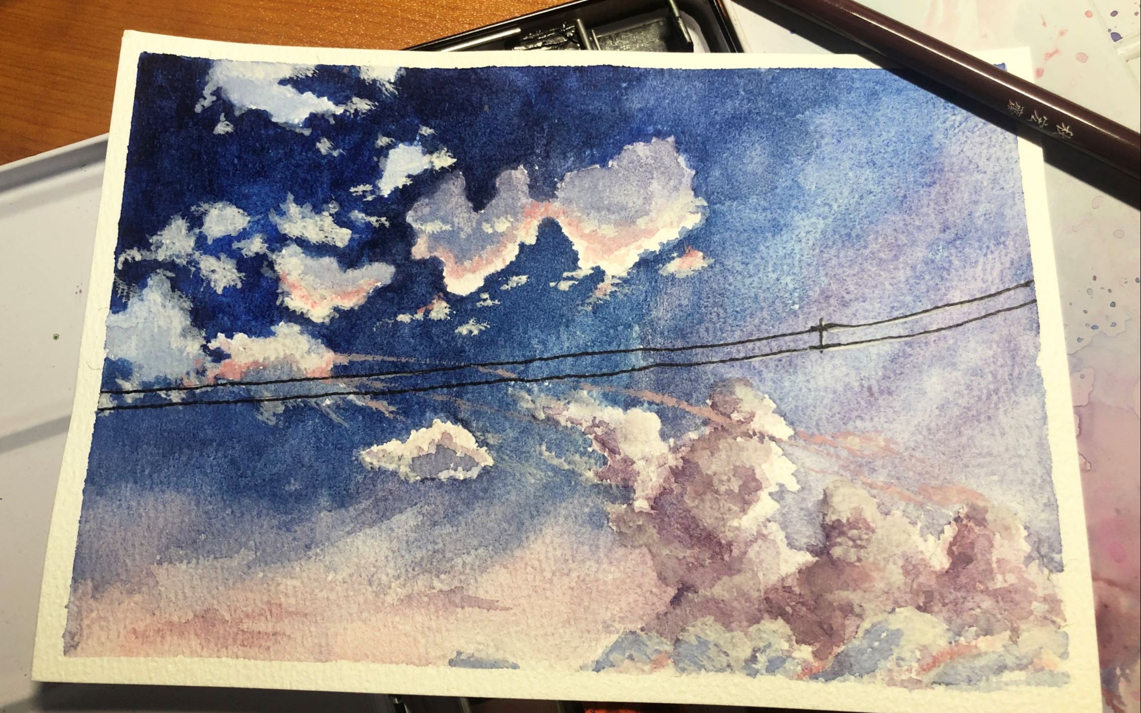 【水彩过程】画一画新海诚的天空