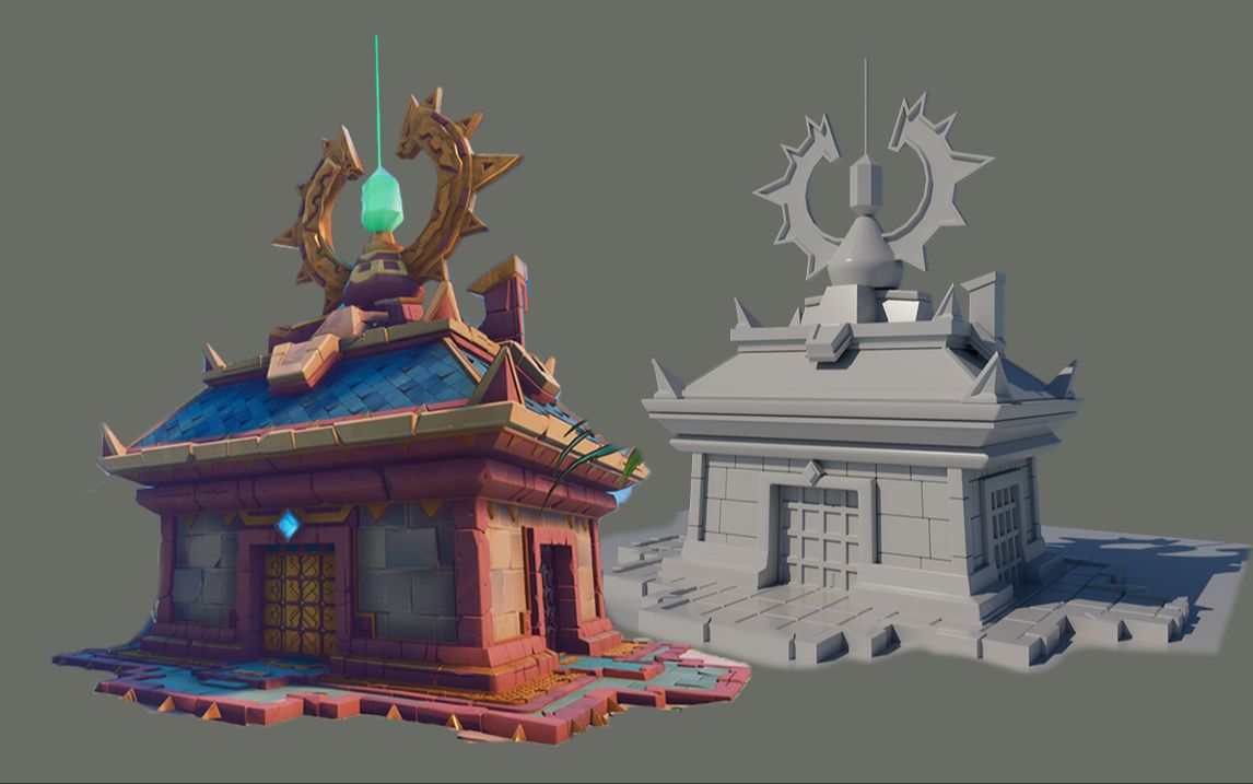 【maya场景建模】游戏中远古神庙模型制作,这样的一个场景模型只要三