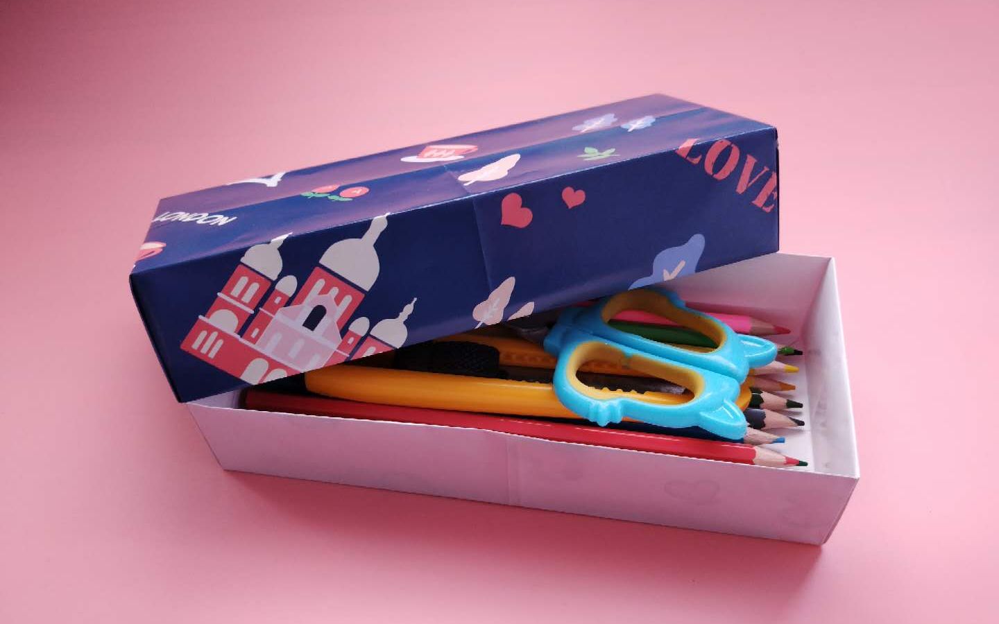 非常漂亮的文具盒折纸,只要两张纸就能做出来,手工折纸视频教程